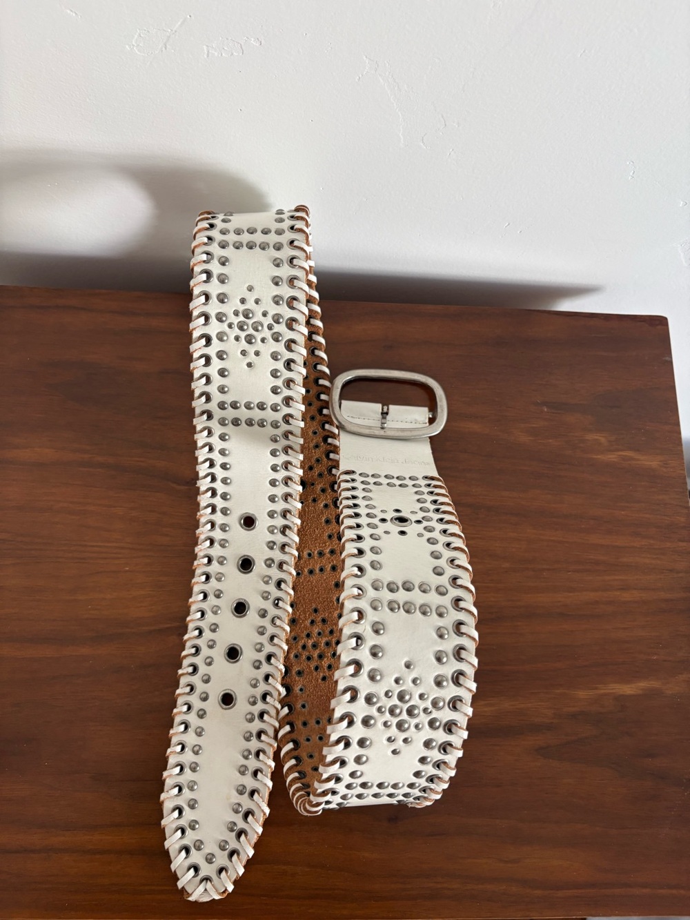Vintage Calvin Kline white leather studded belt